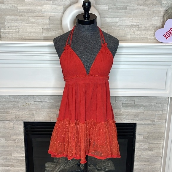 Womens Summer Halter Deep V Neck Sexy Patchwork Mini Short Dress Size Small - Picture 2 of 9